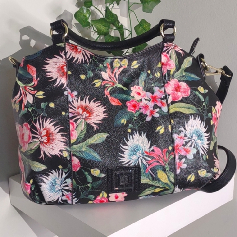 Liz Claiborne Ziggy Mini Shopper Shoulder Bag Floral Black
